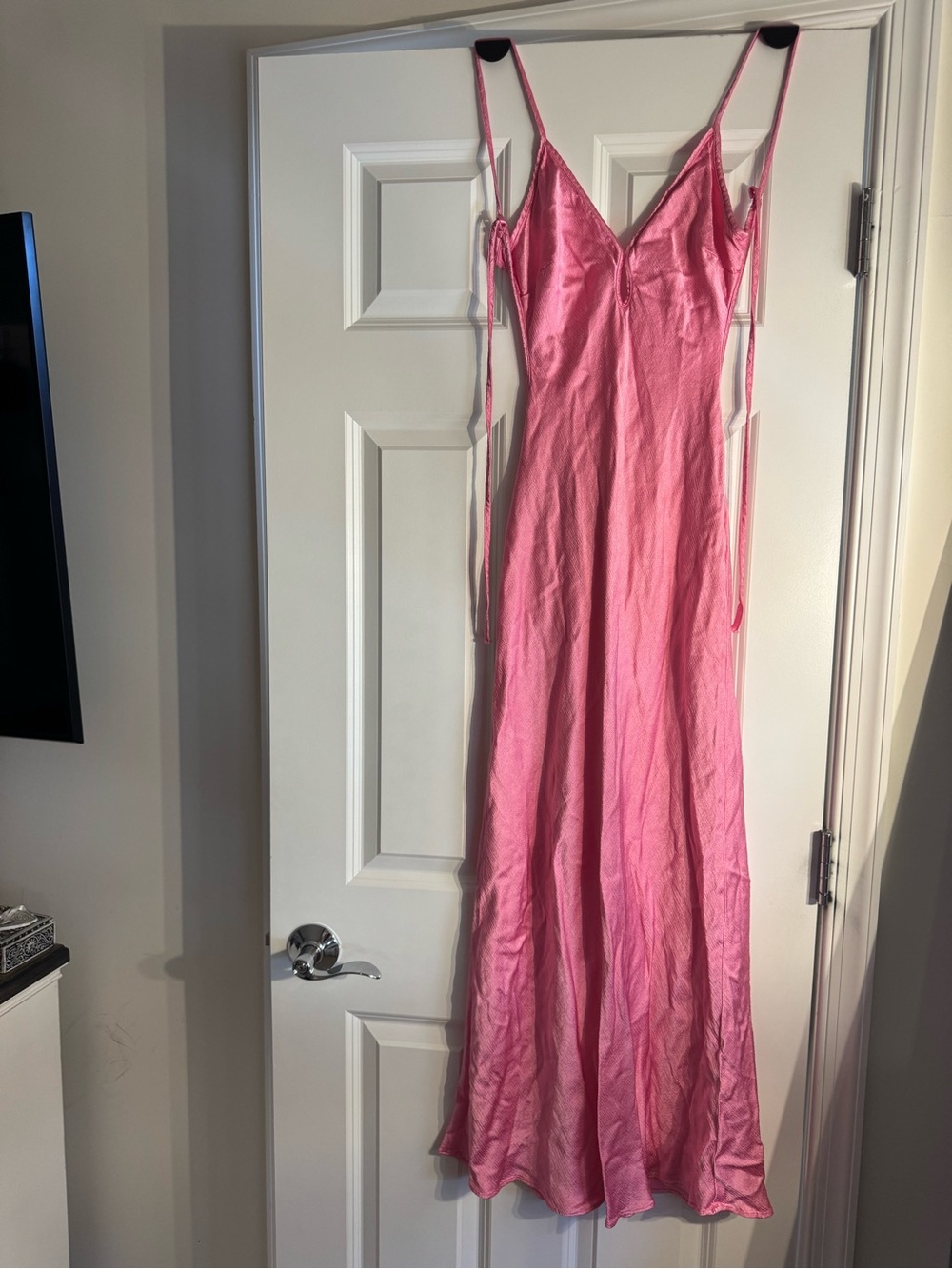 bec + bridge Hot Pink Satin Slip Dress with Spaghetti Straps